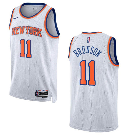 Men's New Yok Knicks #11 Jalen Brunson White Stitched Basketball Jersey